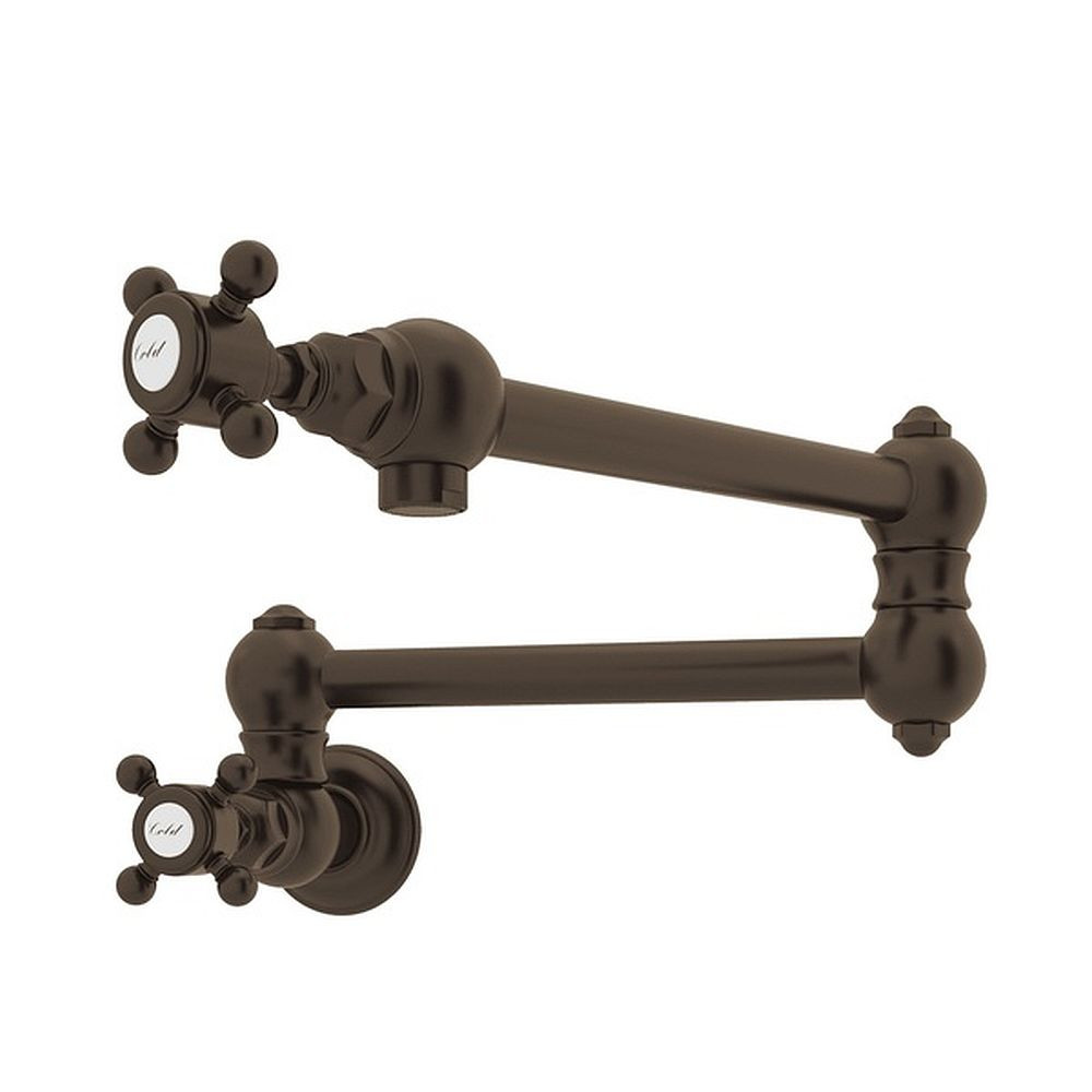 Wall Mount Swing Arm Pot Filler With Cross Handle In Tuscan Brass