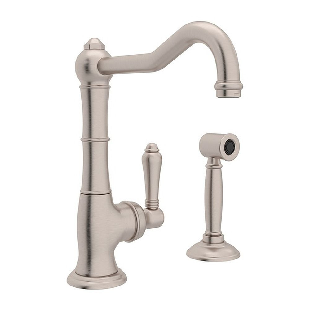 Single Hole Column Spout Bar/Food Prep Faucet With Sidespray With Metal Lever Handle In Satin Nickel