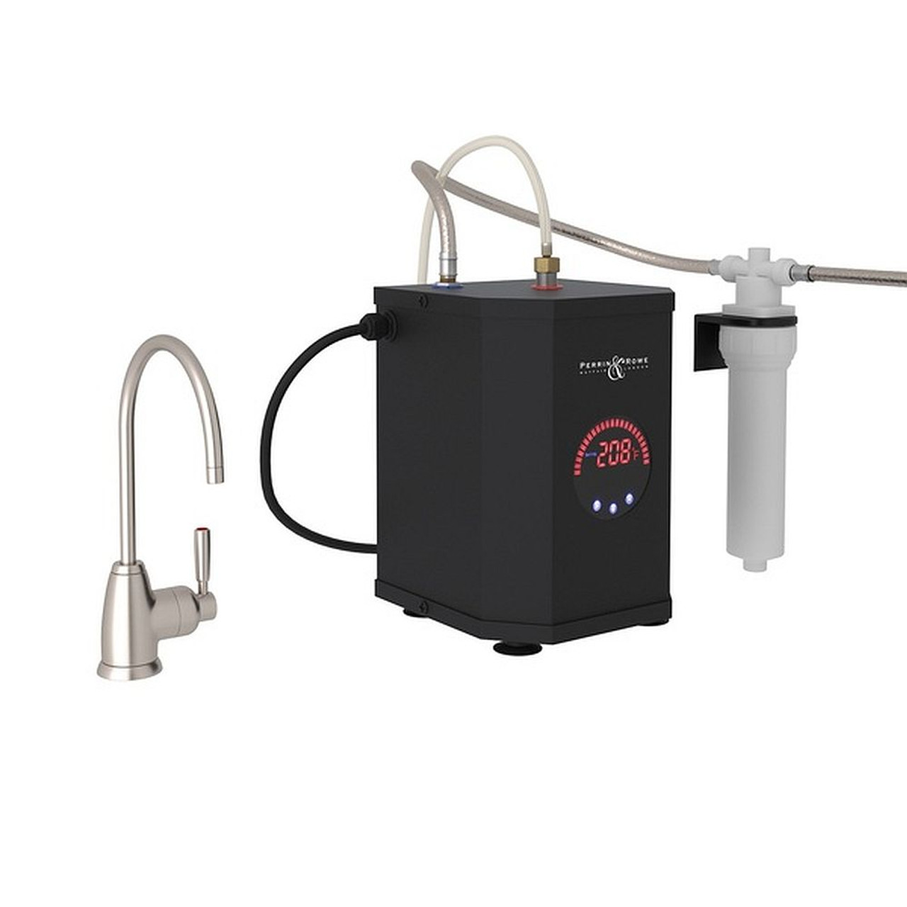 Holborn C-Spout Hot Water Faucet Kit With Tank And Filter In Satin Nickel