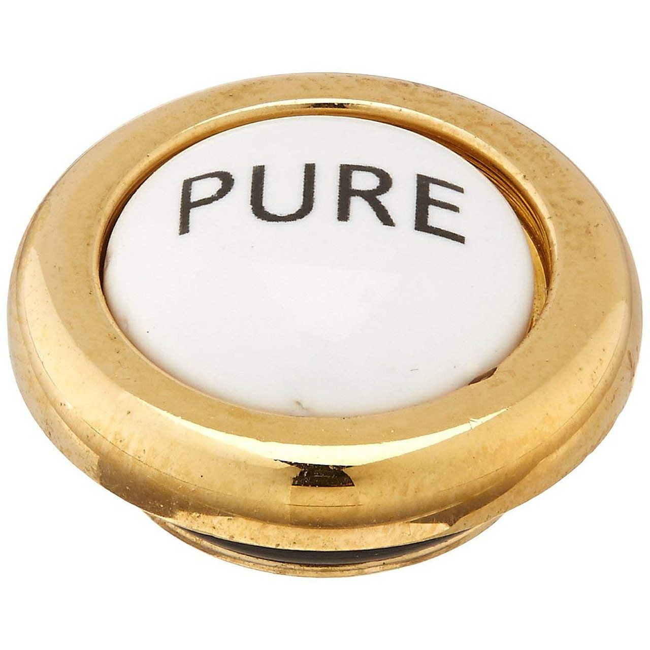Pressure Fit Porcelain Screw Cover Cap Indice With "Pure" Script In Italian Brass