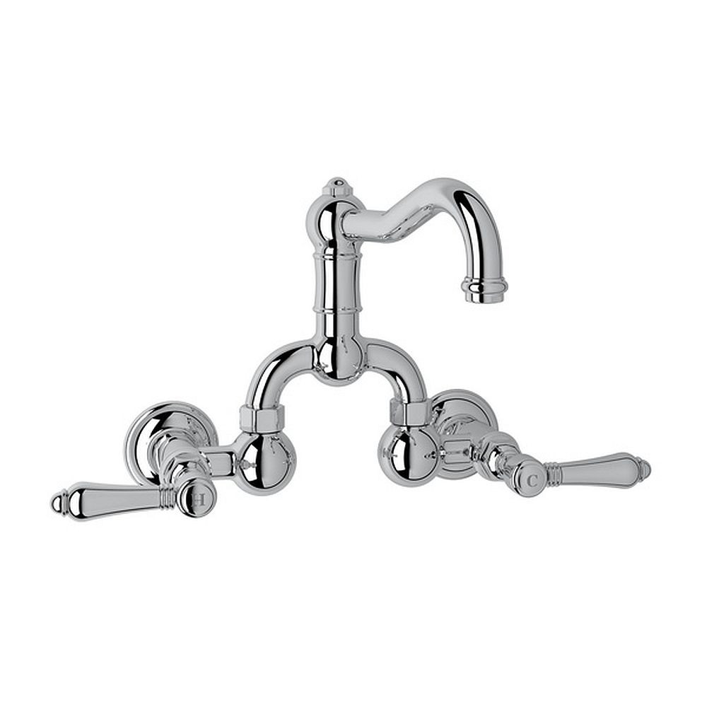 Wall Mount Bridge Lavatory Faucet with Metal Levers Pop-Up and Column Spout in Polished Chrome
