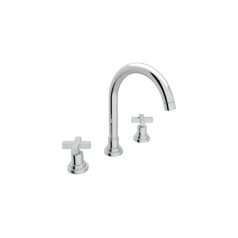 C-Spout Widespread Lavatory Faucet with 10-7/64" Spout Height Cross Handles and Pop-Up in Polished Chrome