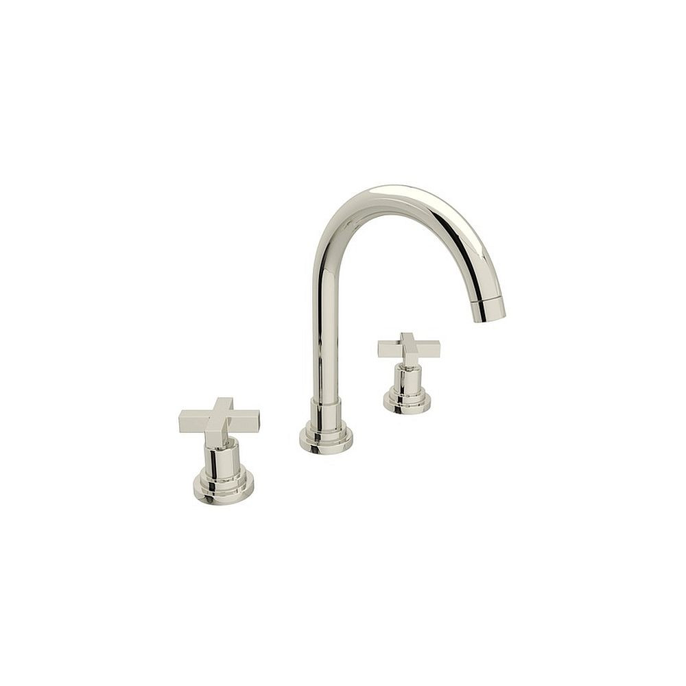 C-Spout Widespread Lavatory Faucet with 10-7/64" Spout Height Cross Handles and Pop-Up in Polished Nickel