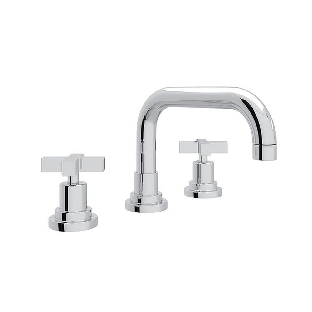 U-Spout Widespread Lavatory Faucet with 6-11/16" Reach with Cross Handles and Pop-Up in Polished Chrome