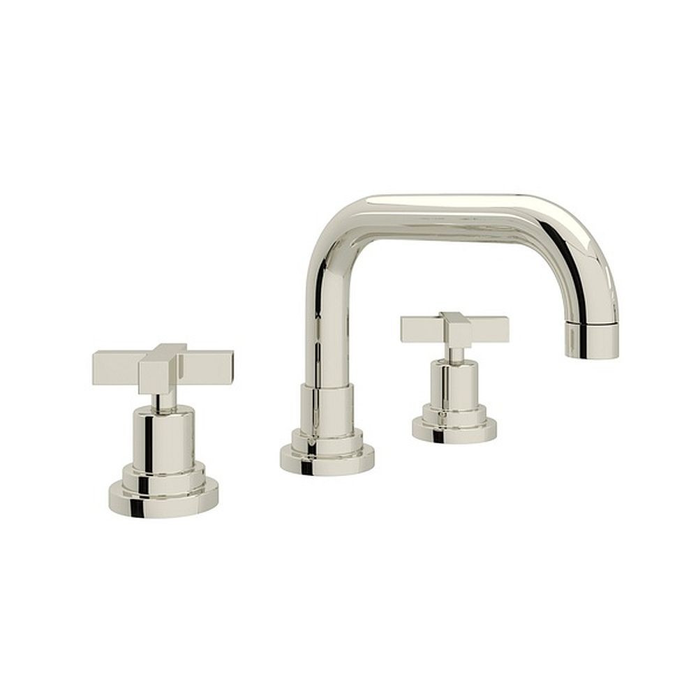 U-Spout Widespread Lavatory Faucet with 6-11/16" Reach with Cross Handles and Pop-Up in Polished Nickel