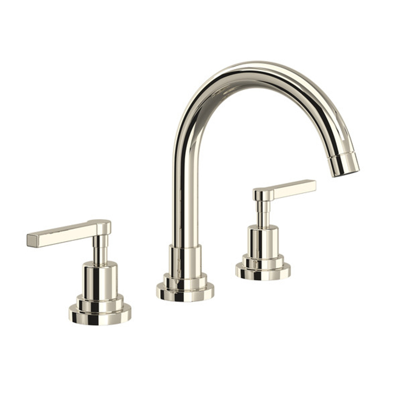 Rohl A2228LMPN-2 Lombardia C-Spout Widespread Bathroom Faucet with Metal Lever Handle, Polished Nickel