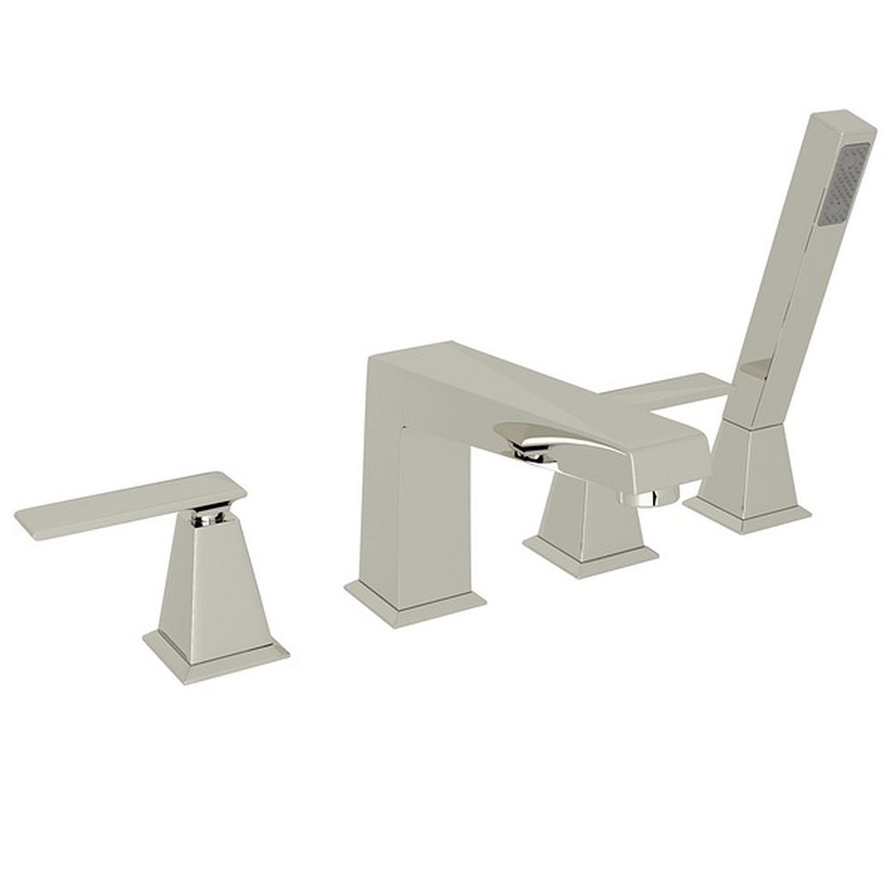 Rohl A1004LVPN 4-Hole Deck Mount Tub Filler with Metal Lever Handshower in Polished Nickel