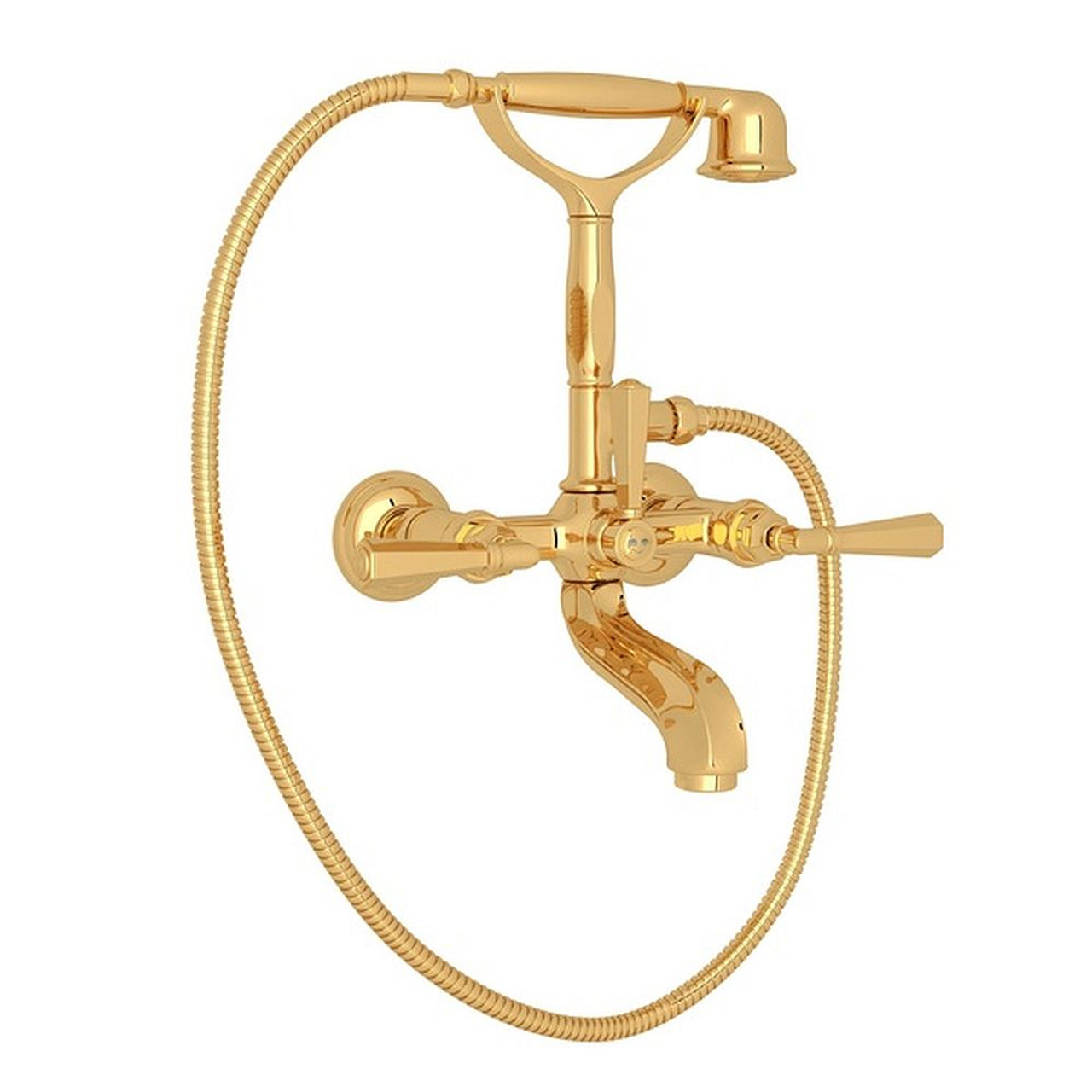Exposed Tub Set with Metal Lever Handshower in Italian Brass