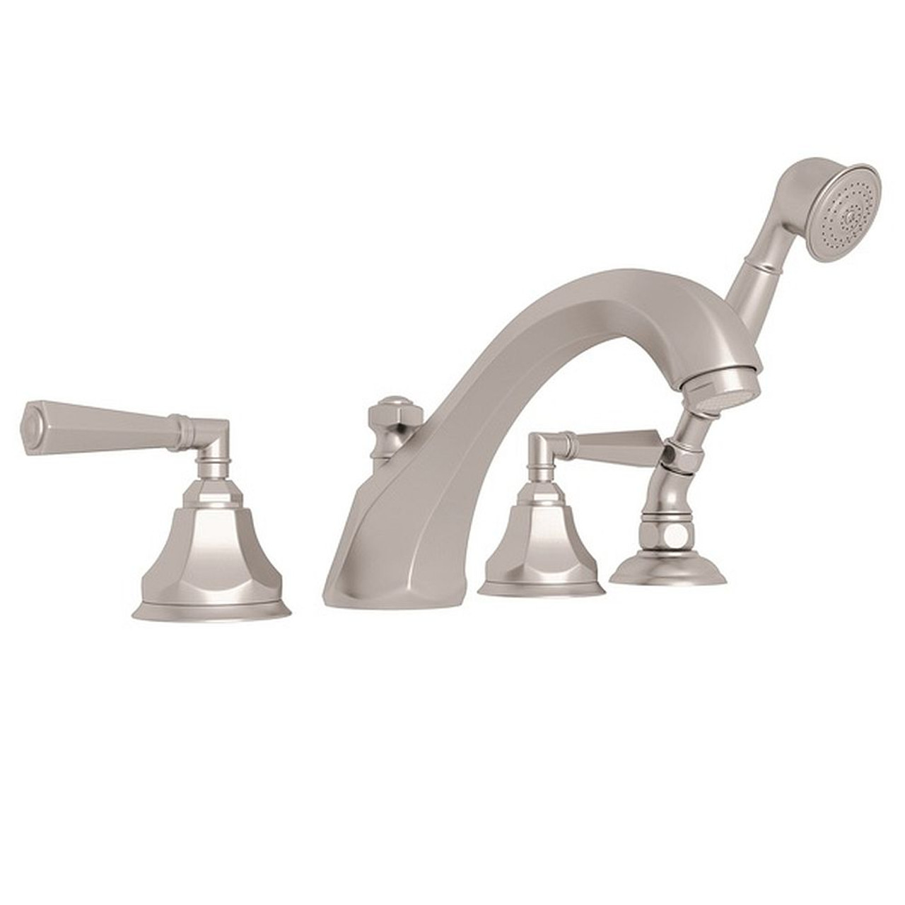 Rohl A1904LMSTN 4-Hole Deck Mount Tub Filler with Metal Lever Handshower in Satin Nickel