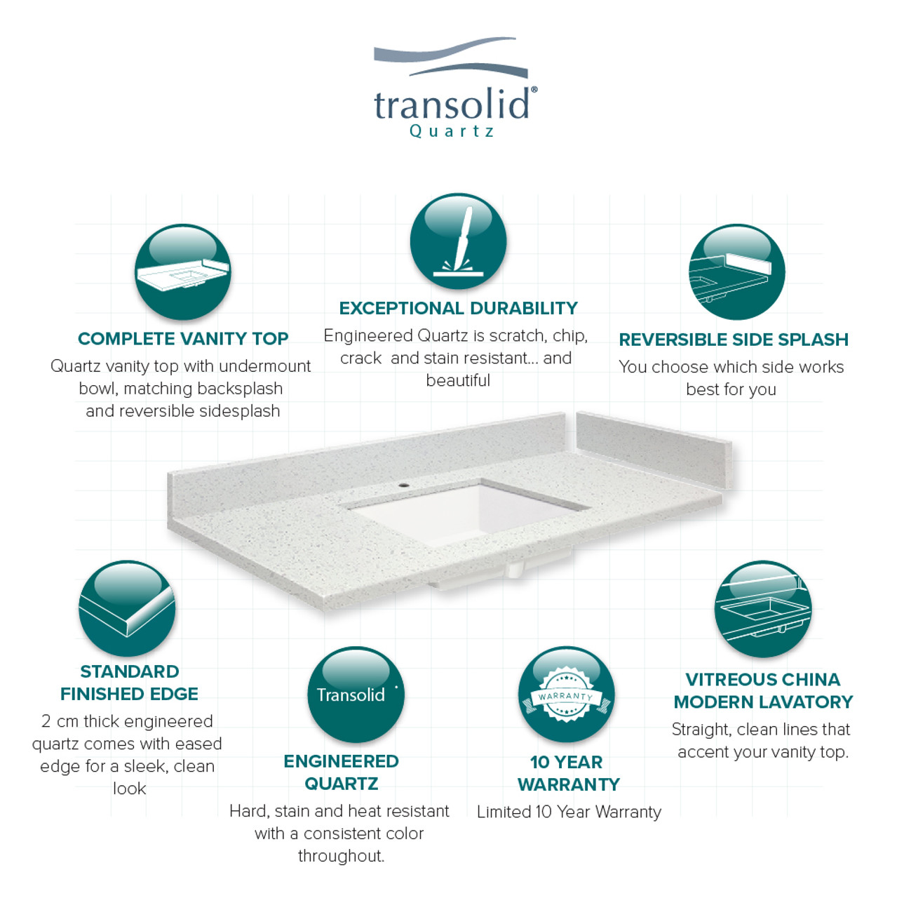 36.5 in. W x 22.25 in. D Quartz Vanity Top in Milan White with Single Hole and Rectangular Undermount Sink