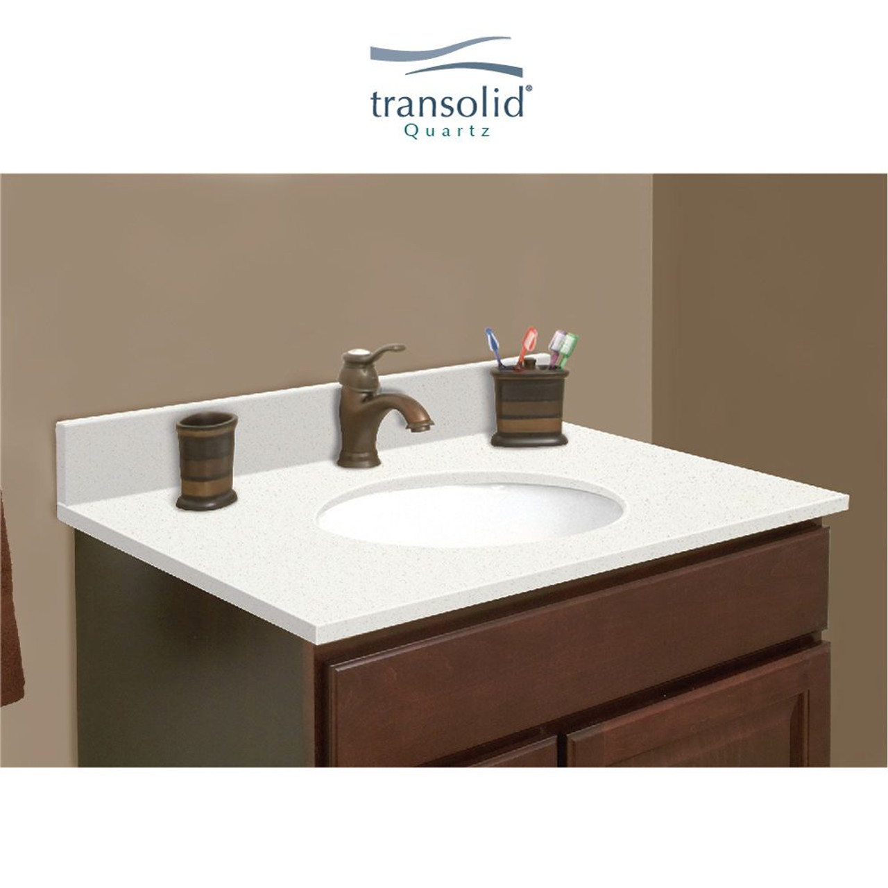 Transolid VT43x22-1OU-3A-A-W-8  43 in. W x 22.25 in. D Quartz Vanity Top in Milan White with 8in Centerset and Oval Undermount Sink