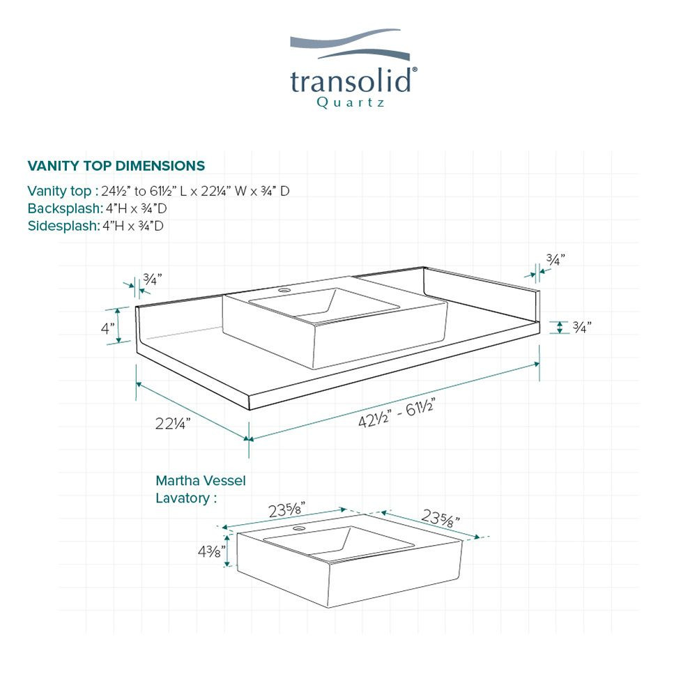 54.75 in. W x 22.25 in. D Quartz Vessel Vanity Top in Natural White with Single Hole and Rectangular Vessel Sink