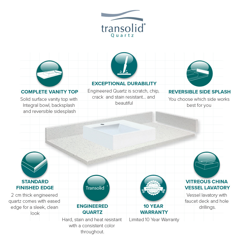 55 in. W x 22.25 in. D Quartz Vessel Vanity Top in Natural White with Single Hole and Rectangular Vessel Sink