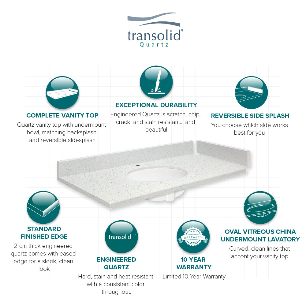 Transolid VT60.75x22-1OU-4W-A-W-4  60.75 in. W x 22.25 in. D Quartz Vanity Top in Natural White with 4in Centerset and Oval Undermount Sink