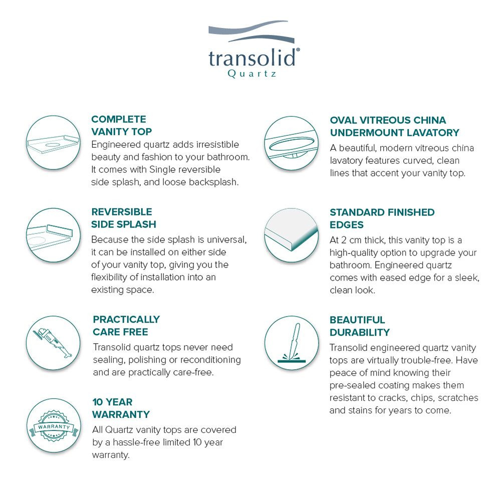 Transolid VT61.25x22-1OU-4W-A-W-4  61.25 in. W x 22.25 in. D Quartz Vanity Top in Natural White with 4in Centerset and Oval Undermount Sink