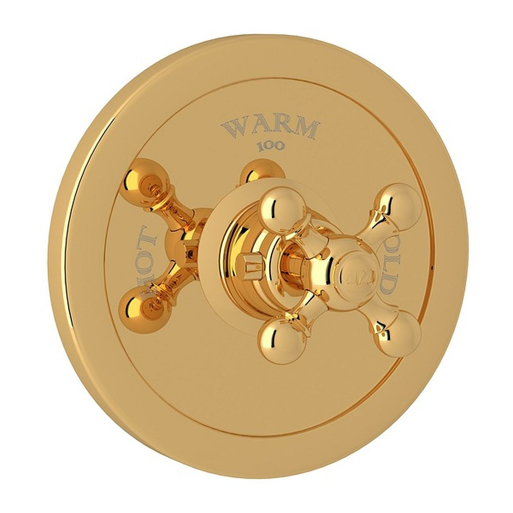 Thermostatic Trim Plate with Cross Handle and without Volume Control in Italian Brass