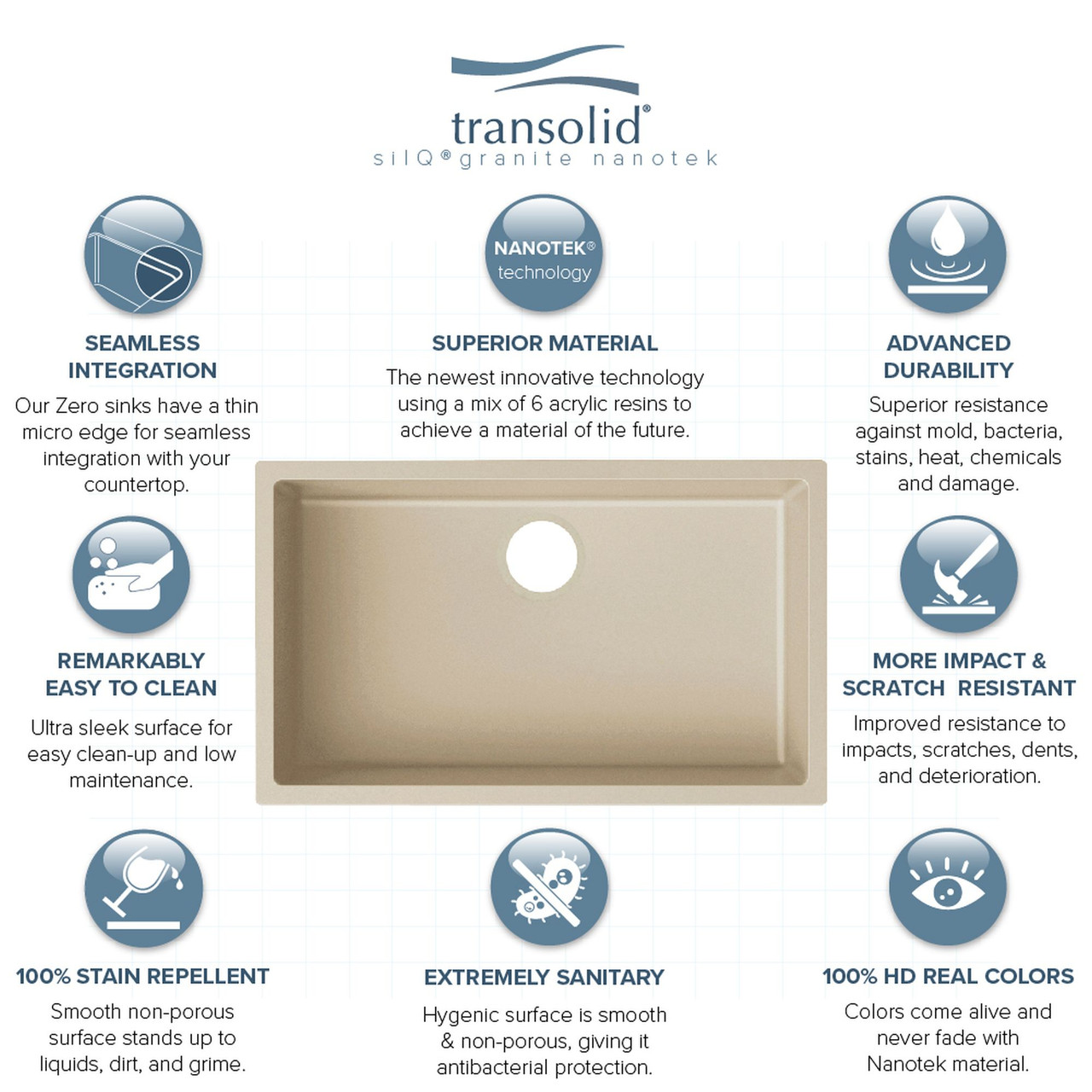 30-in x 18-in x 8-in silQ Granite Kitchen Sink with Super Single Bowl, Integral, Drop-in, Undermount Installation, with 0 Holes, In Champagne