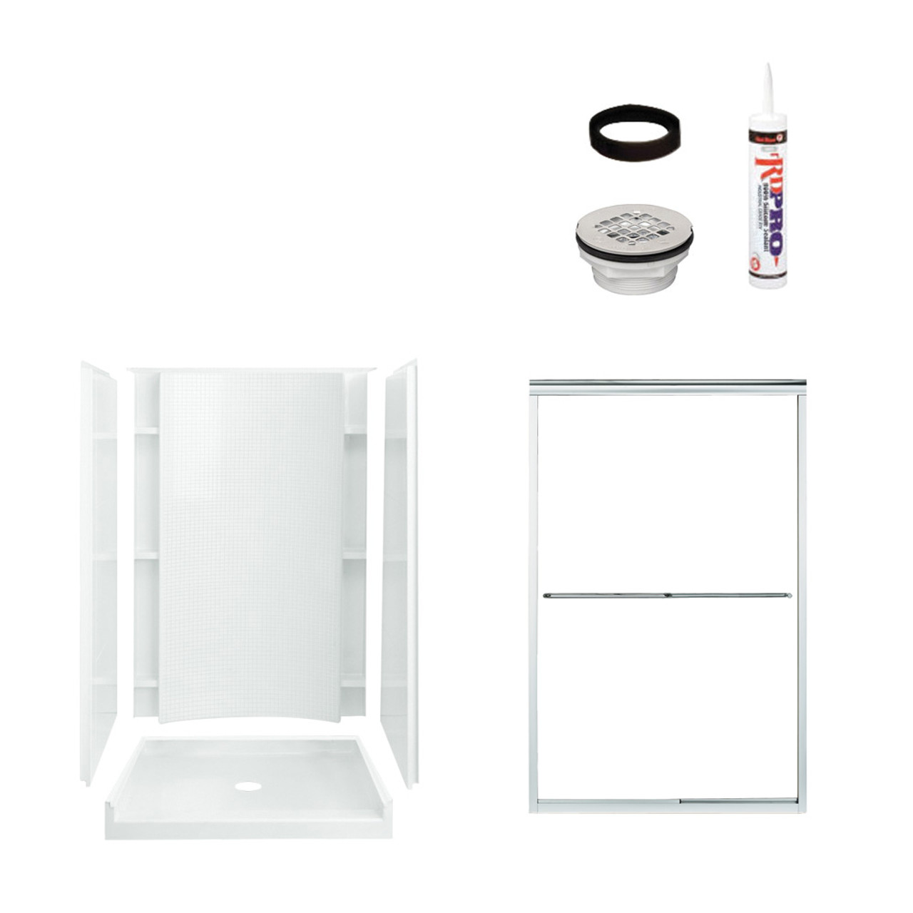 77-in x 36-in x 48-in Vikrell Wall and Floor 5-Piece Alcove Shower Kit in Silver with Clear Glass 77-in x 36-in x 48-in Vikrell Wall and Floor 5-Piece Alcove Shower Kit in Silver with Clear Glass