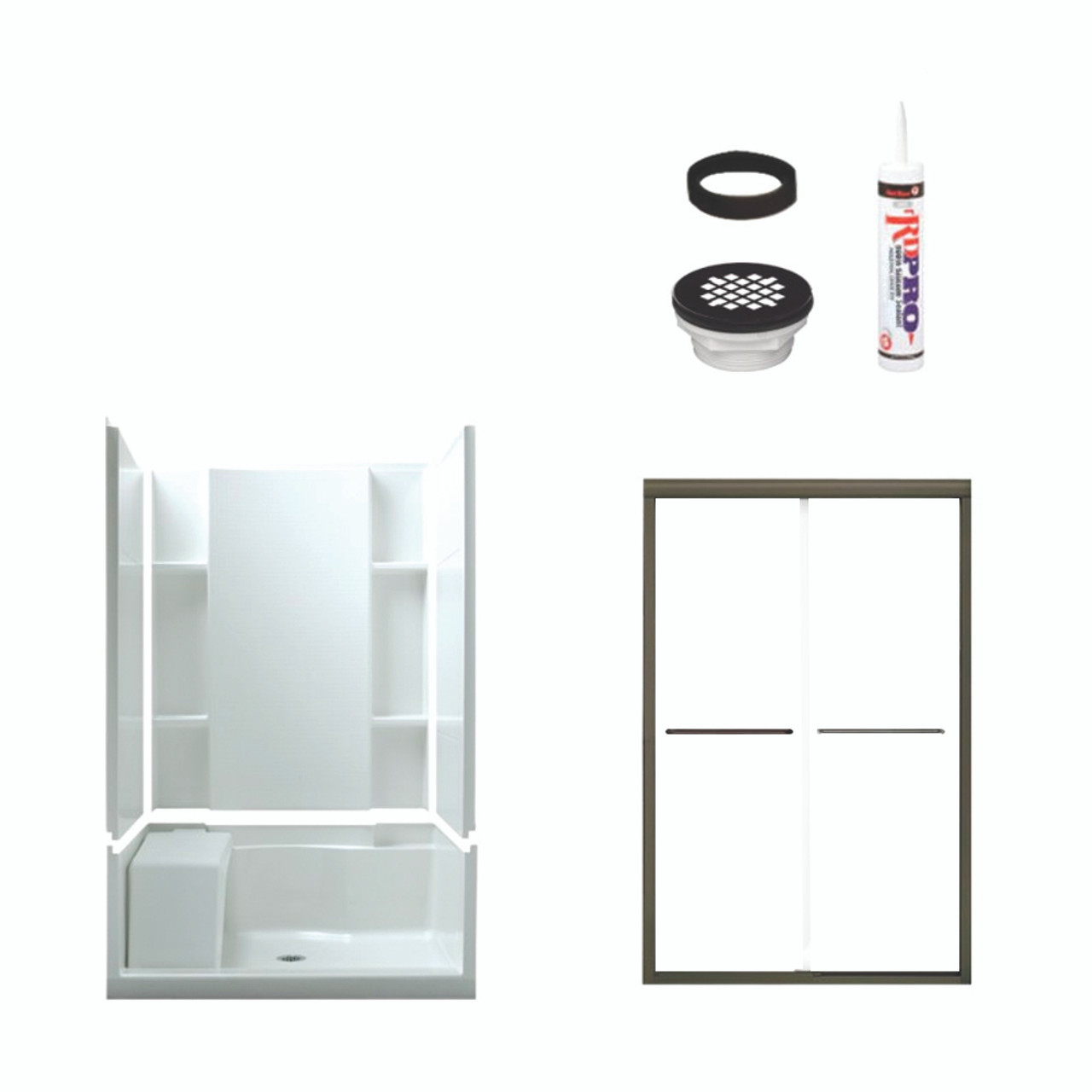 74.5-in x 36-in x 48-in Vikrell Wall and Floor 5-Piece Alcove Shower Kit in Deep Bronze with Clear Glass 74.5-in x 36-in x 48-in Vikrell Wall and Floor 5-Piece Alcove Shower Kit in Deep Bronze with Clear Glass