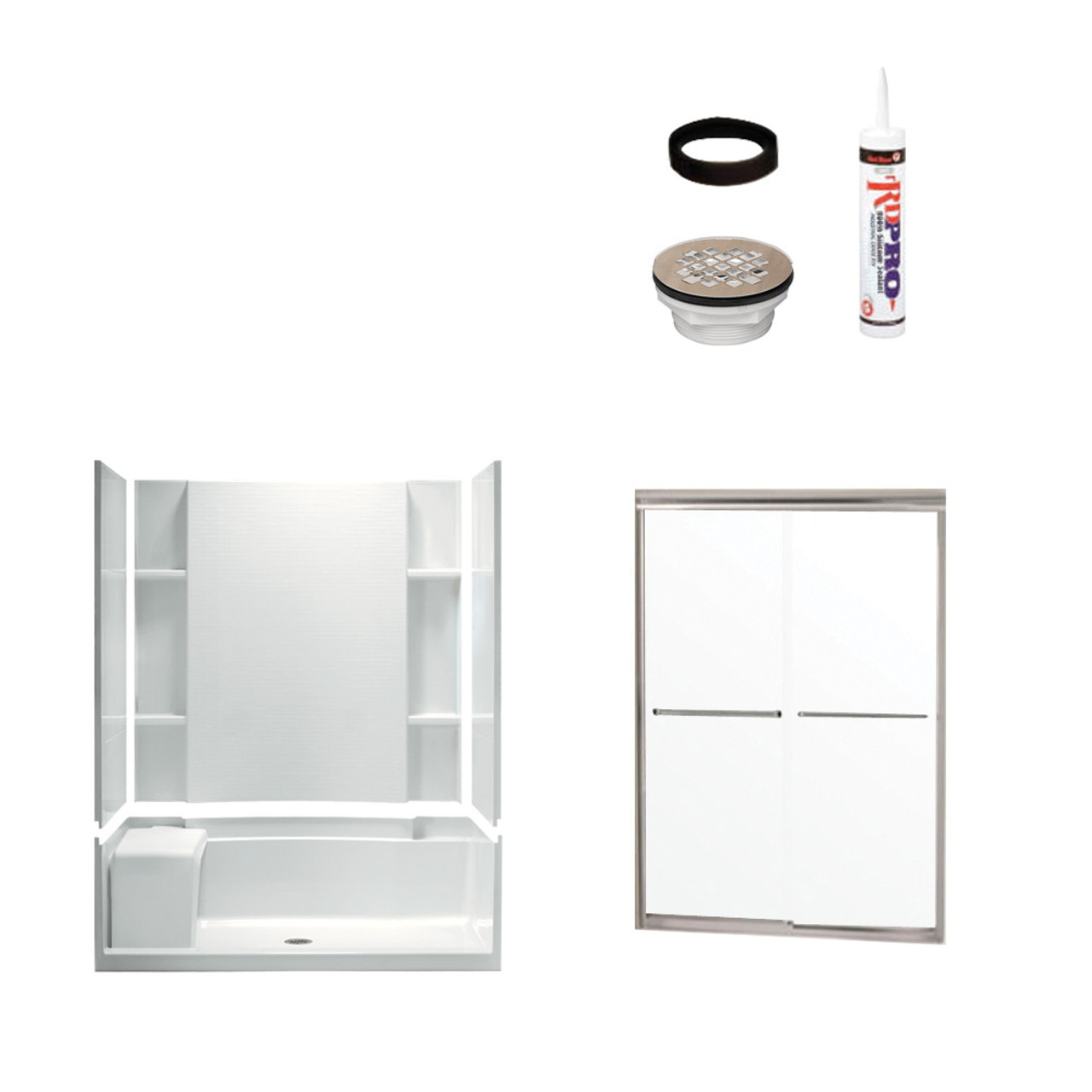 74.5-in x 36-in x 60-in Vikrell Wall and Floor 5-Piece Alcove Shower Kit in Nickel with Clear Glass 74.5-in x 36-in x 60-in Vikrell Wall and Floor 5-Piece Alcove Shower Kit in Nickel with Clear Glass