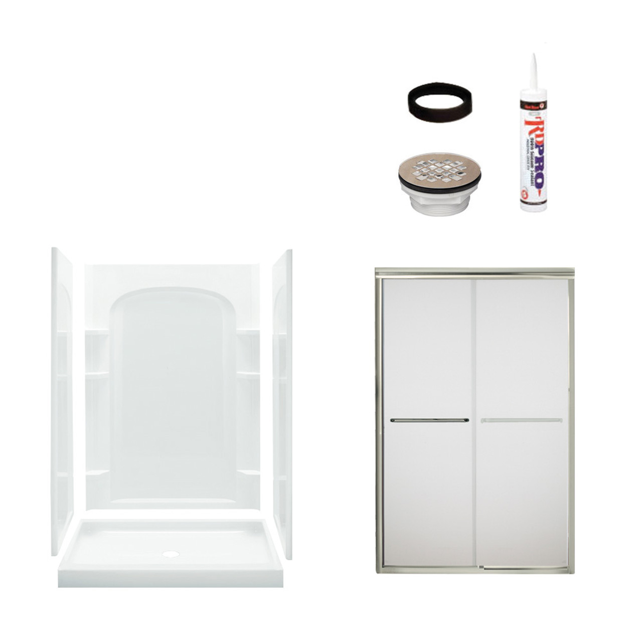 75.75-in x 34-in x 48-in Vikrell Wall and Floor 5-Piece Alcove Shower Kit in Silver with Frosted Glass 75.75-in x 34-in x 48-in Vikrell Wall and Floor 5-Piece Alcove Shower Kit in Silver with Frosted Glass