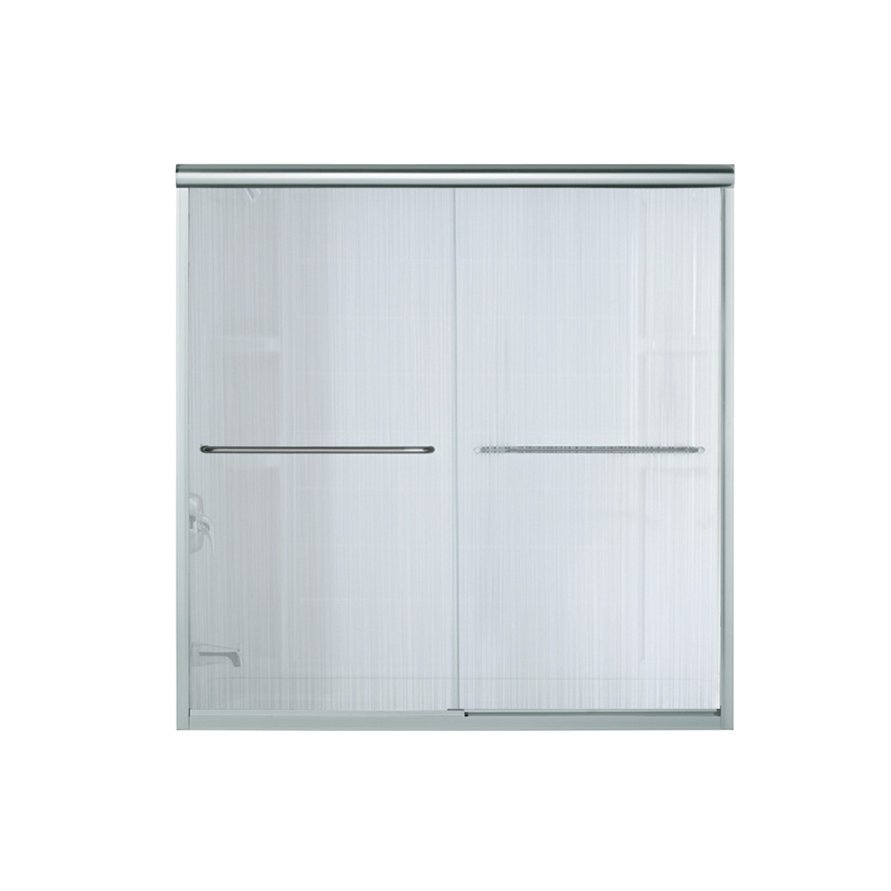 59.625-in x 58.31-in Frameless Bathtub Door in Silver with Grafite Glass Pattern 59.625-in x 58.31-in Frameless Bathtub Door in Silver with Grafite Glass Pattern
