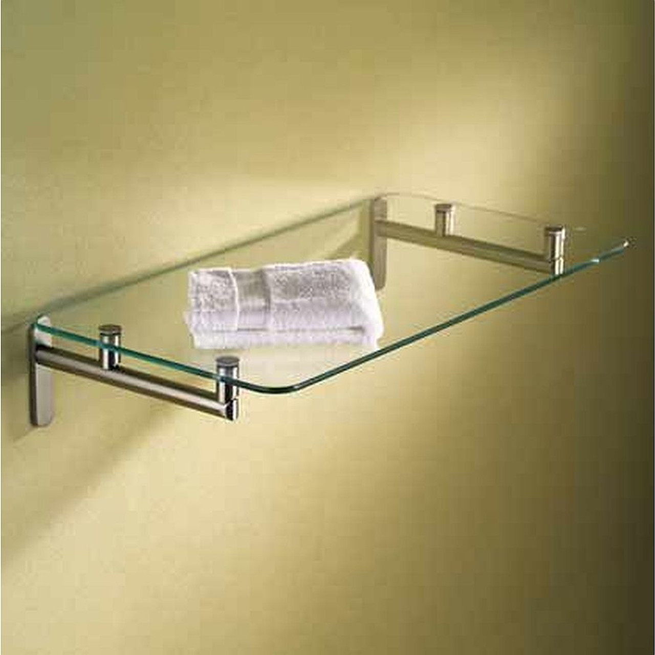 24in Tempered Glass Hotel Shelf in Satin Nickel 24in Tempered Glass Hotel Shelf in Satin Nickel
