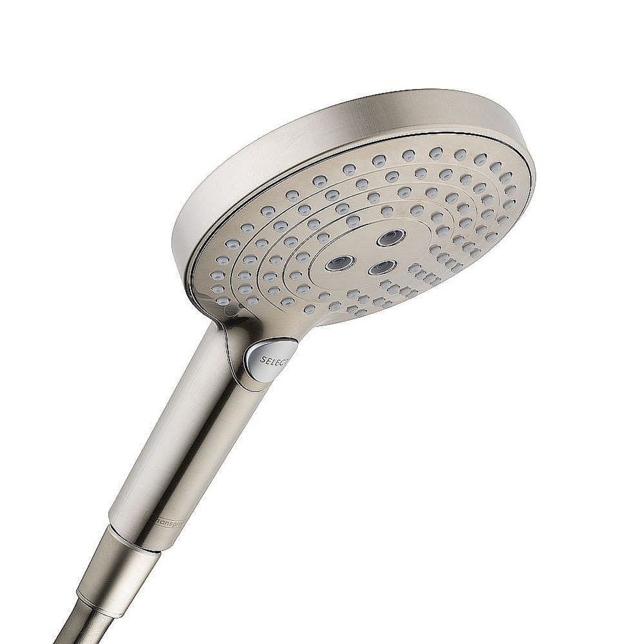 Hansgrohe 04529820 Raindance Select S 2.0 GPM 3-Jet Handshower 120, In Brushed Nickel Hansgrohe 04529820 Raindance Select S 2.0 GPM 3-Jet Handshower 120, In Brushed Nickel