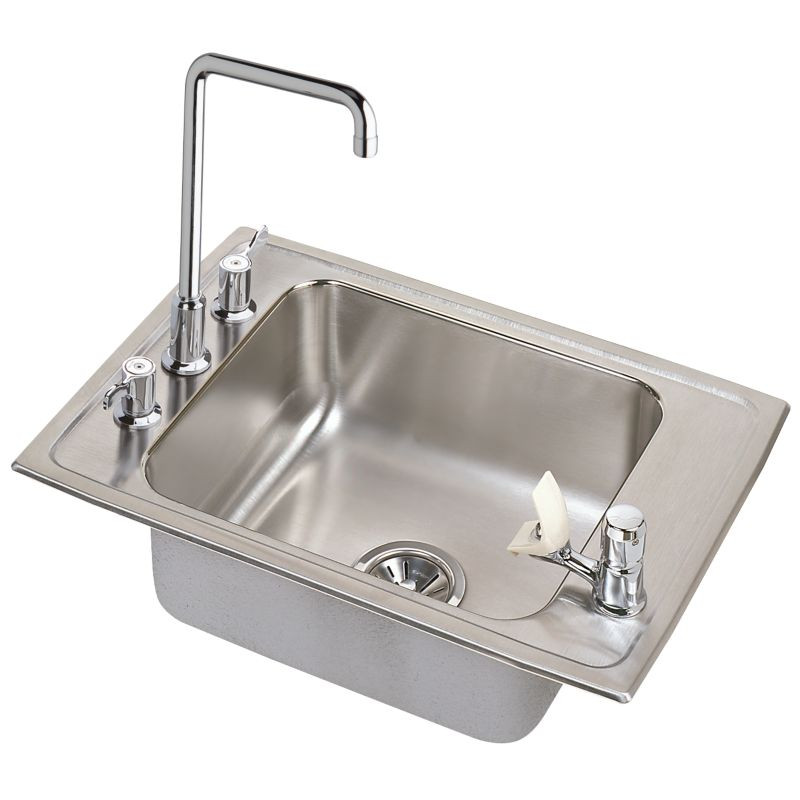 Stainless Steel Single Bowl Top Mount Sink and Faucet Kit with 4 Faucet Holes in Lustrous Highlighted Satin