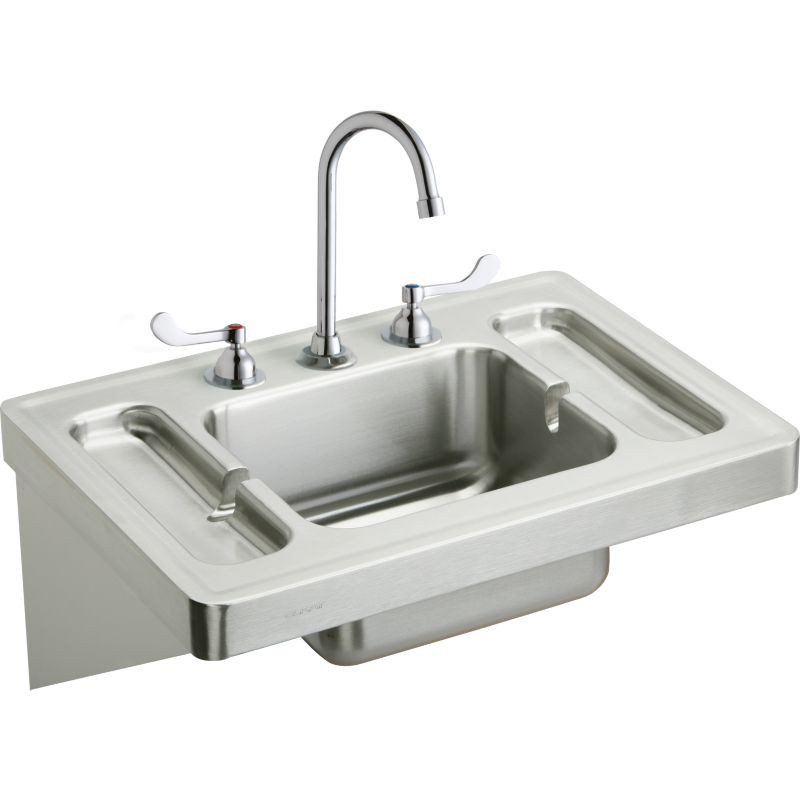 Elkay ESLV2820W4C Commercial Surgeons Lavatory Sink Package with 3 Faucet Holes in Buffed Satin