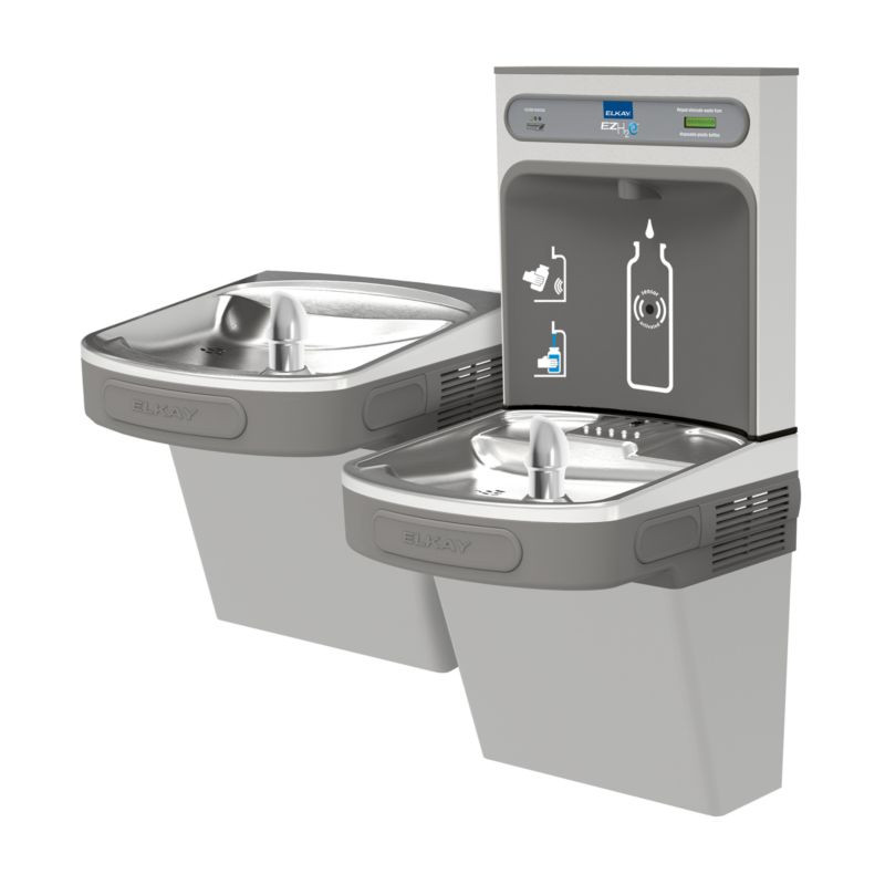 Elkay LZSTL8WSVRLK Filtered Bottle Filling Station with Versatile Bi-Level ADA Cooler in Light Gray Granite
