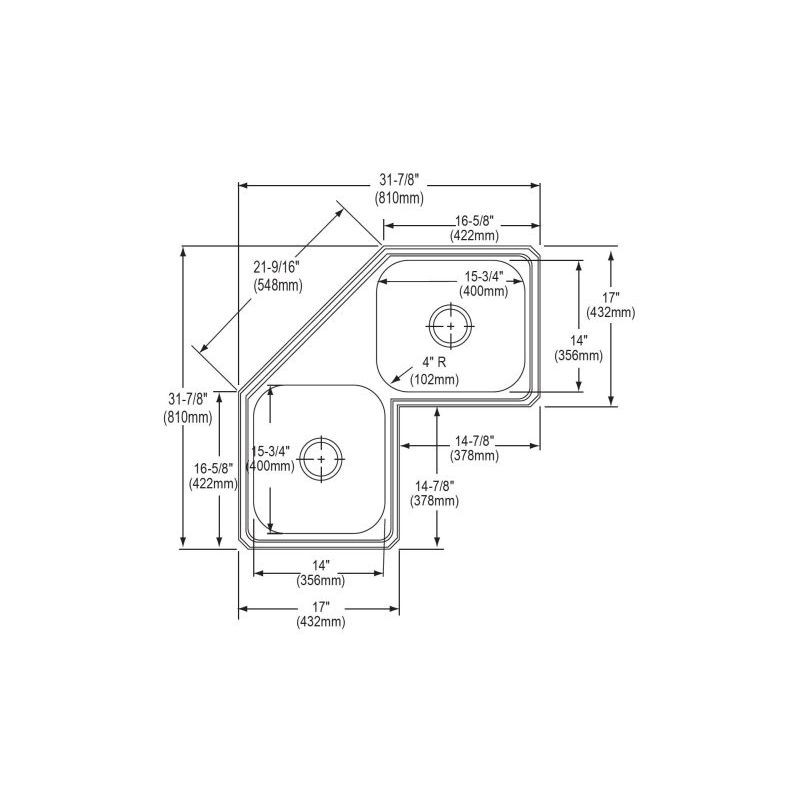 Elkay CCR32324 Stainless Steel Double Bowl Top Mount Sink with 4 Faucet Holes in Brushed Satin