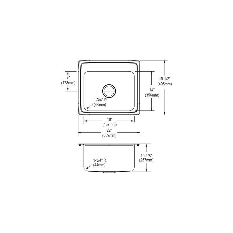 22" x 19-1/2" x 10-1/8" 18 Gauge Stainless Steel Single Bowl Drop-in Kitchen Sink with 1 Faucet Hole in Lustrous Satin