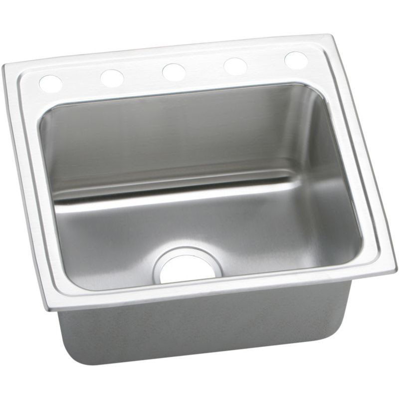 Elkay DLR2219105 Stainless Steel Single Bowl Top Mount Sink with 5 Faucet Holes in Lustrous Highlighted Satin