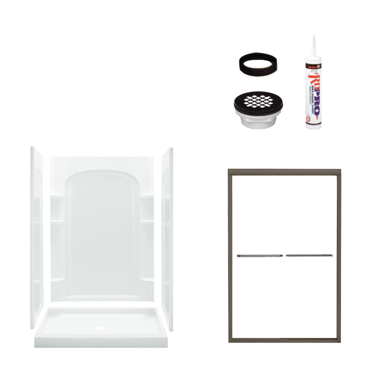 75.75-in x 34-in x 48-in Vikrell Wall and Floor 5-Piece Alcove Shower Kit in Deep Bronze with Clear Glass 75.75-in x 34-in x 48-in Vikrell Wall and Floor 5-Piece Alcove Shower Kit in Deep Bronze with Clear Glass