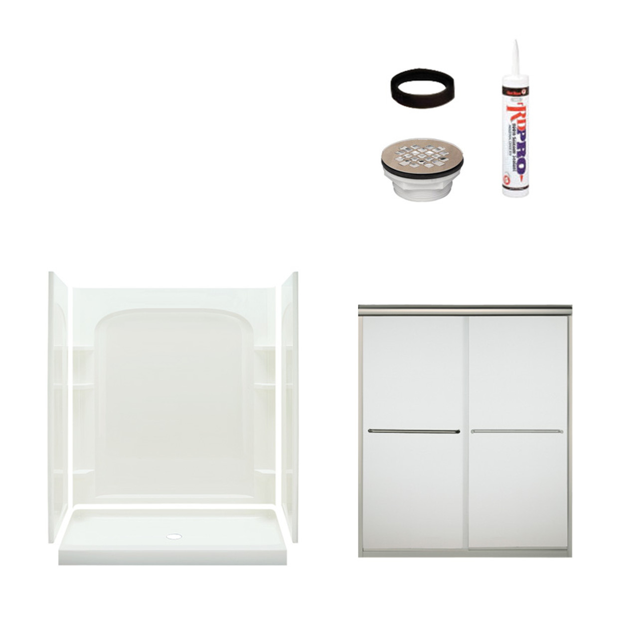 75.75-in x 34-in x 60-in Vikrell Wall and Floor 5-Piece Alcove Shower Kit in Nickel with Frosted Glass 75.75-in x 34-in x 60-in Vikrell Wall and Floor 5-Piece Alcove Shower Kit in Nickel with Frosted Glass
