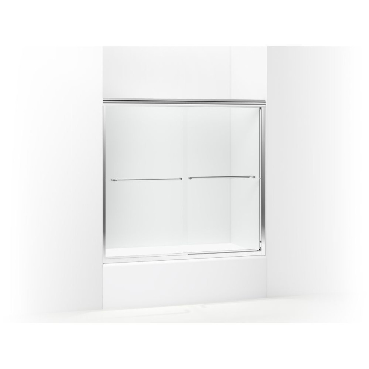 57-in x 55.75-in Frameless Bathtub Door in Silver with Clear Glass 57-in x 55.75-in Frameless Bathtub Door in Silver with Clear Glass