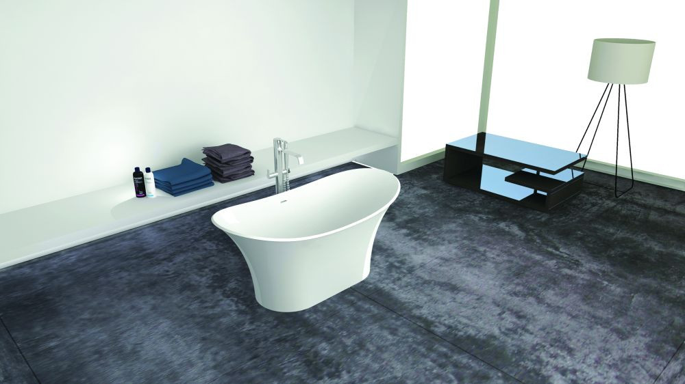 60-in L x 30-in W x 27.5-in H Resin Stone Freestanding Bathtub with center drain, in White