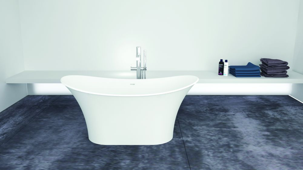 60-in L x 30-in W x 27.5-in H Resin Stone Freestanding Bathtub with center drain, in White