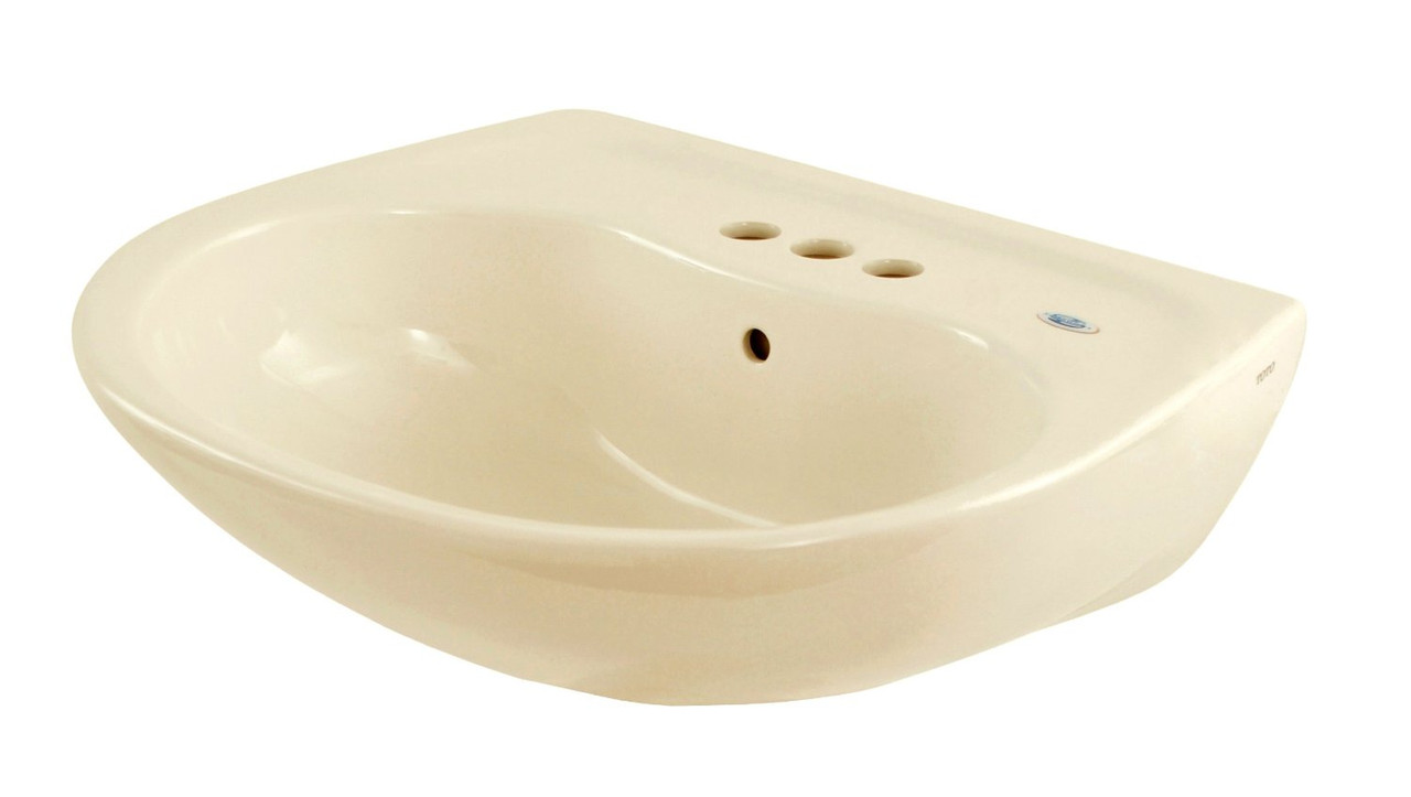 Toto Supreme LT241.4G#03 22-7/8-in Wall Mounted Bathroom Sink with 3 Faucet Holes Drilled, Overflow and SanaGloss Ceramic Glaze in Bone