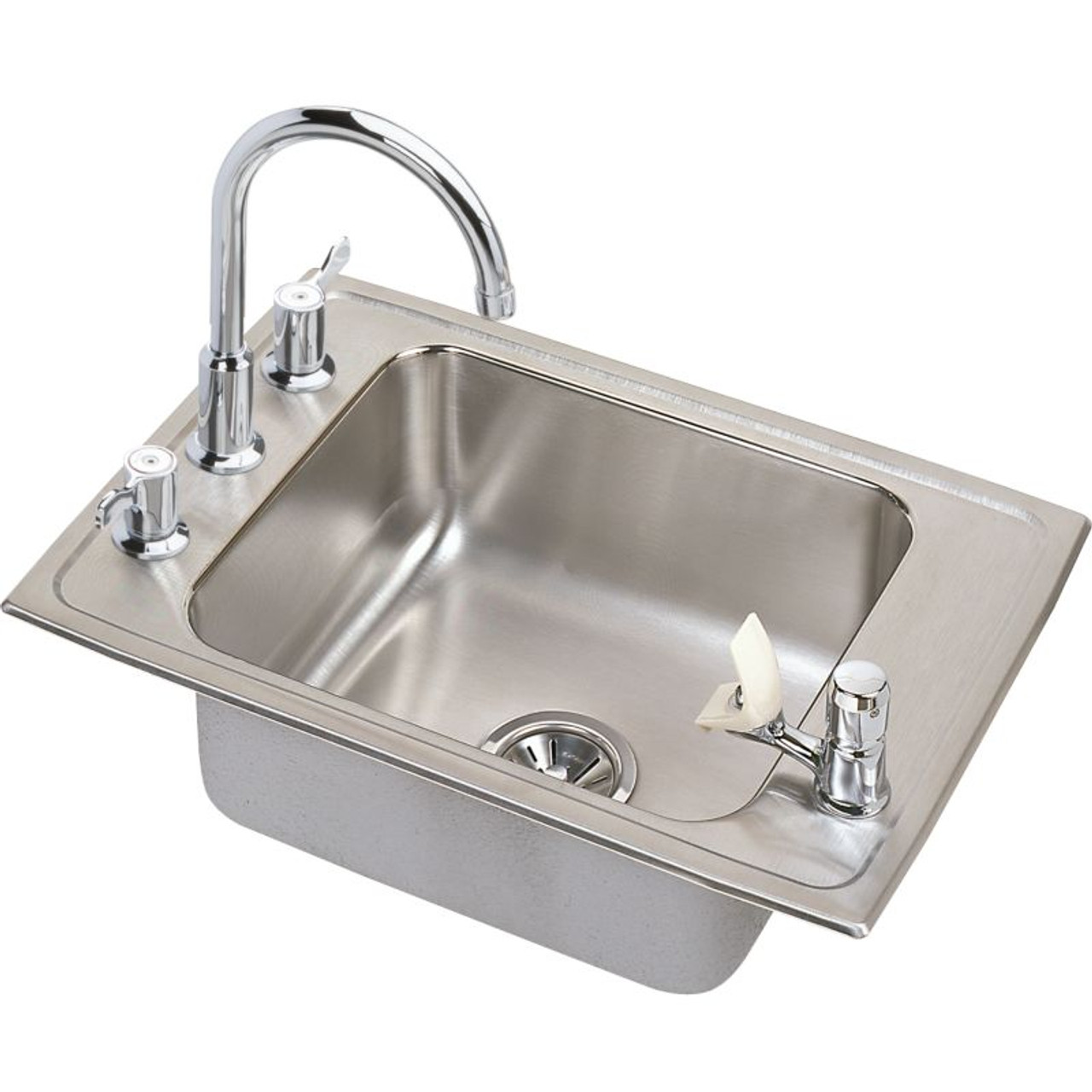 Elkay DRKR3119C Stainless Steel Single Bowl Top Mount Sink and Faucet Kit with 4 Faucet Holes in Lustrous Highlighted Satin