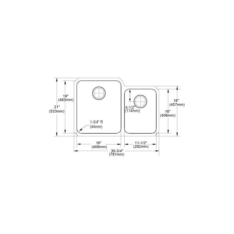 Elkay ELUH3121R Stainless Steel Double Bowl Undermount Sink in Lustrous Highlighted Satin