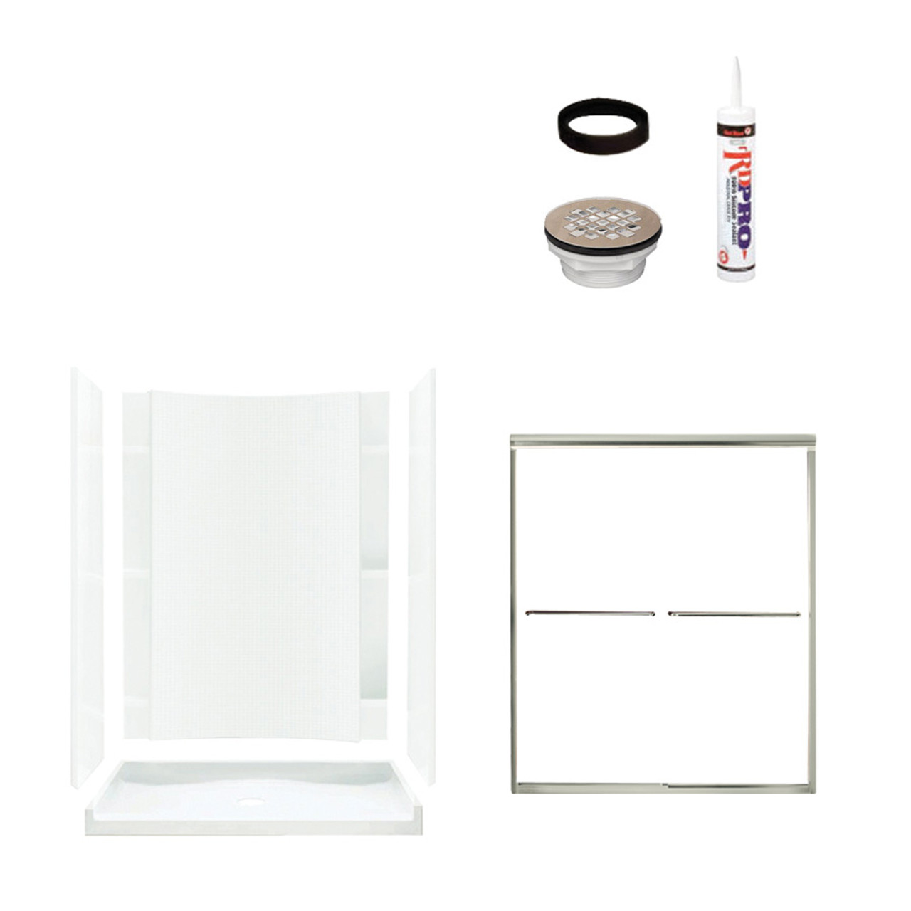 77-in x 36-in x 60-in Vikrell Wall and Floor 5-Piece Alcove Shower Kit in Nickel with Clear Glass 77-in x 36-in x 60-in Vikrell Wall and Floor 5-Piece Alcove Shower Kit in Nickel with Clear Glass