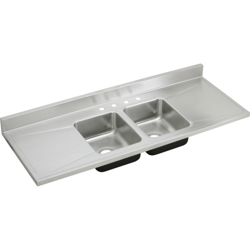 Stainless Steel Double Bowl Sink Top Sink with 4 Faucet Holes in Lustrous Satin