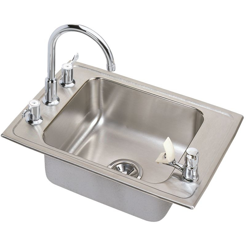Elkay DRKAD222065C Stainless Steel Single Bowl Top Mount Sink and Faucet Kit with 4 Faucet Holes in Lustrous Highlighted Satin