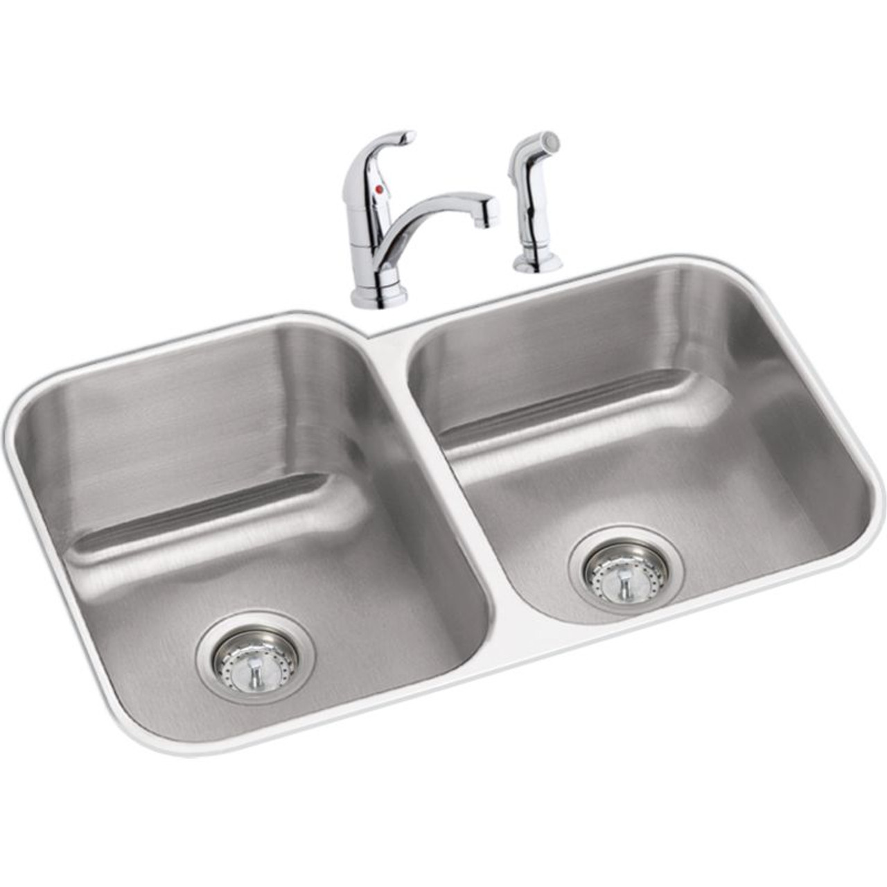 Dayton DXUH312010RDF Stainless Steel Double Bowl Undermount Sink and Faucet Kit in Radiant Satin Dayton DXUH312010RDF Stainless Steel Double Bowl Undermount Sink and Faucet Kit in Radiant Satin