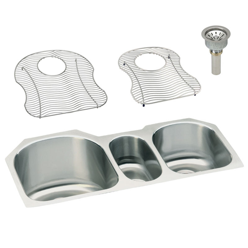 Elkay ELUH3920DBG Stainless Steel Triple Bowl Undermount Sink Kit in Lustrous Highlighted Satin