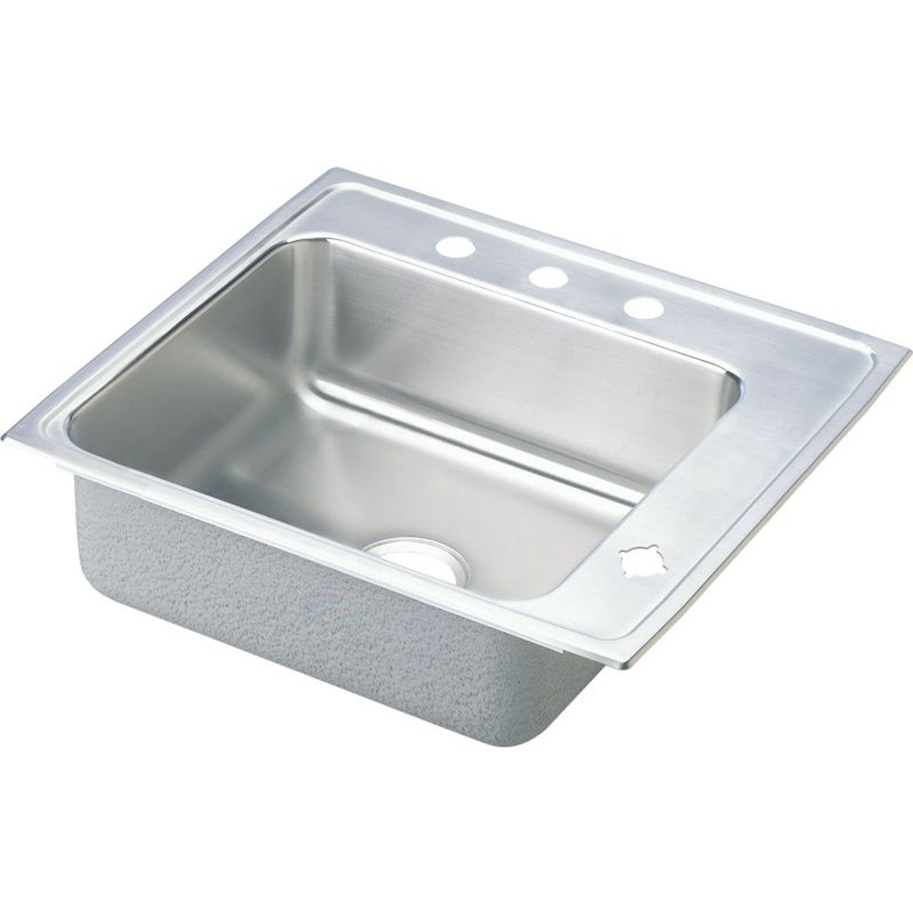 25" x 22" x 7-5/8" 18 Gauge Stainless Steel Single Bowl Drop-in Classroom Sink with 3 Faucet Holes and 1 Right Slotted Hole in Lustrous Satin