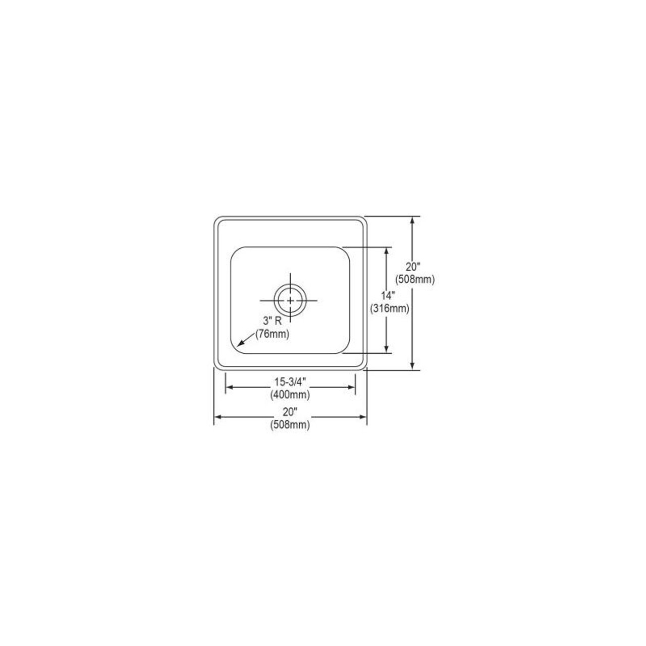 20" x 20" x 10-1/8" 20 Gauge Stainless Steel Single Bowl Drop-in Laundry Sink with 3 Faucet Holes in Brushed Satin