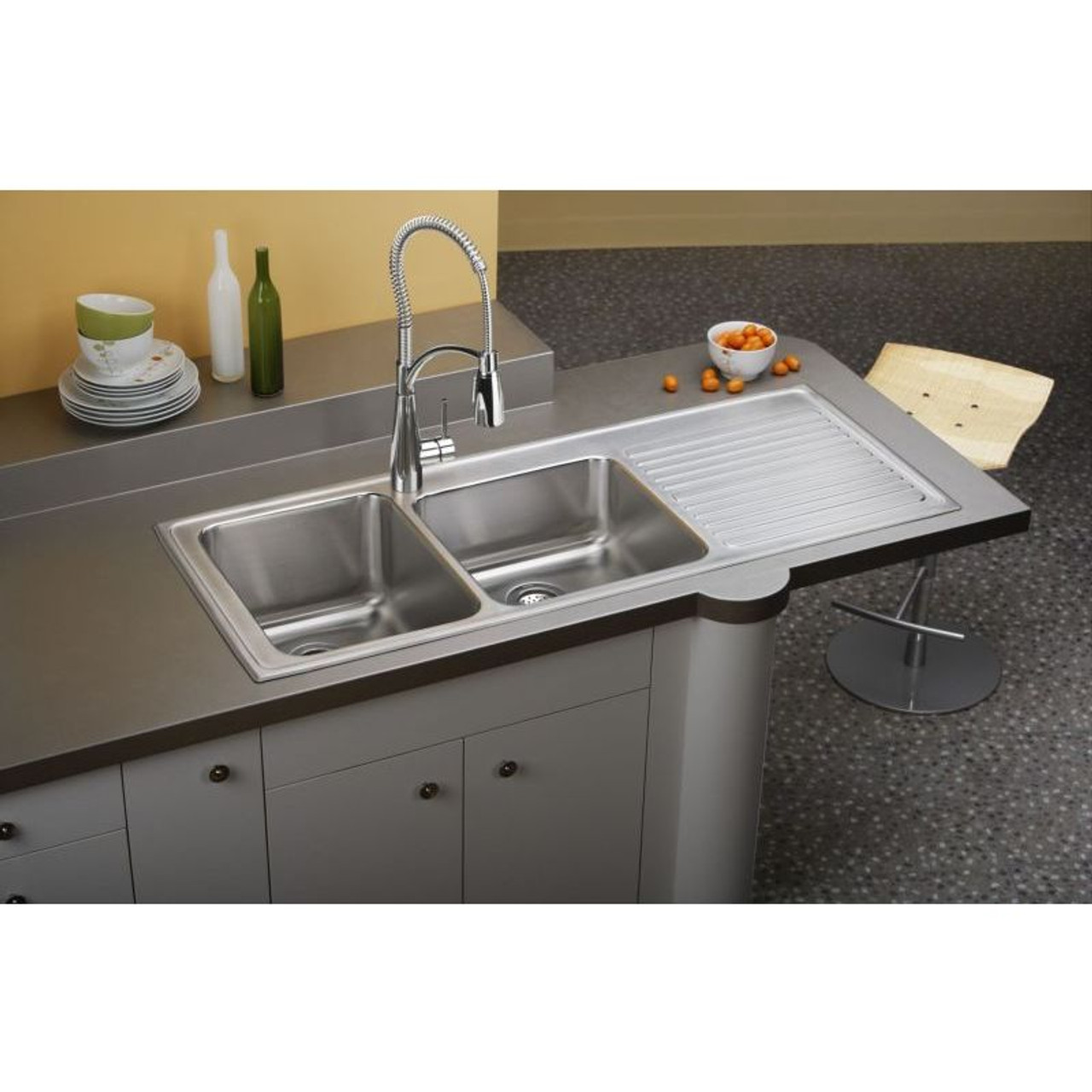 54" x 22" x 10" 18 Gauge Stainless Steel Offset Double Bowl Drop-in Sink with Left Drainboard and 3 Faucet Holes in Lustrous Satin